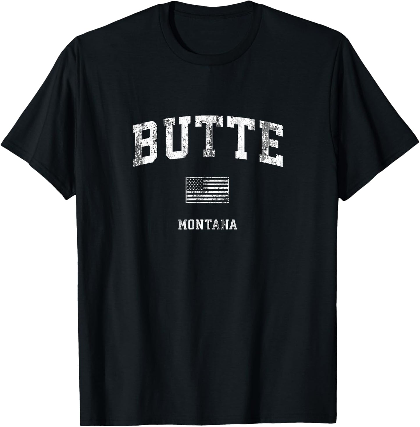 Butte Montana MT Vintage American Flag T-Shirt - T-Shirt | Black
