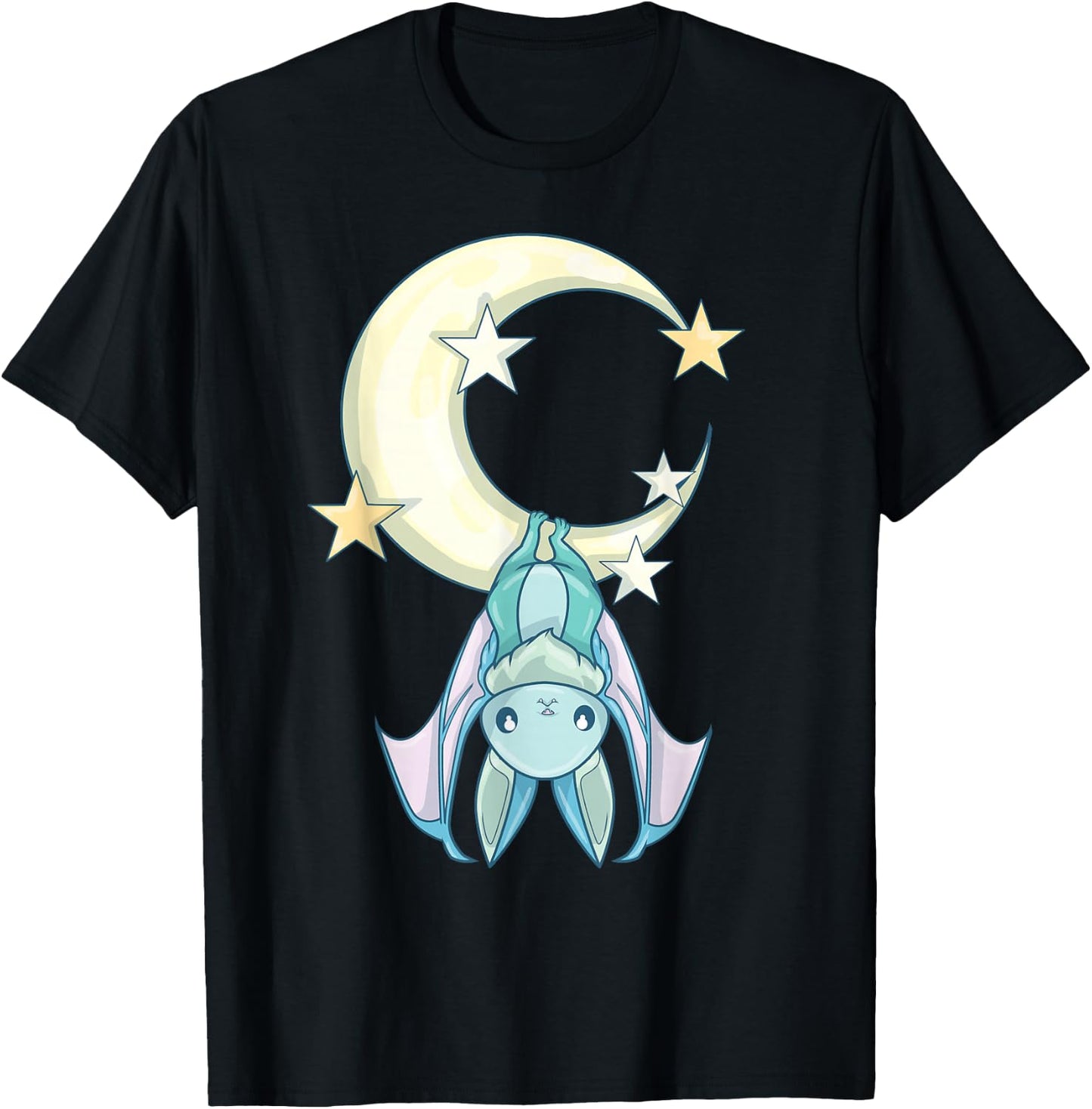 Nu Goth Aesthetic, Pastel Goth Bat Moon, Witchy Bat T-Shirt - T-Shirt | Black