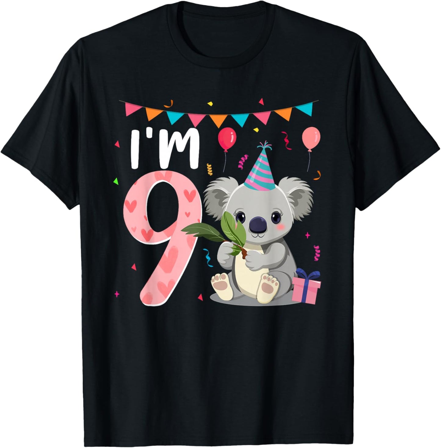 9th Birthday Girl Koala Bear 9 Year Old T-Shirt - T-Shirt | Black