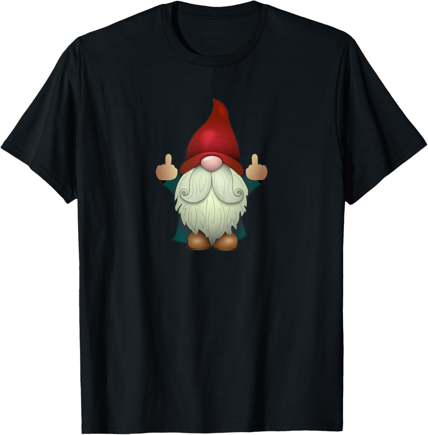 Sarcastic Middle Finger (Men & Women) Funny Garden Gnome T-Shirt - T-Shirt | Black