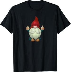 Sarcastic Middle Finger (Men & Women) Funny Garden Gnome T-Shirt - T-Shirt | Black
