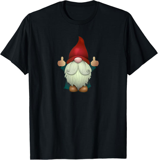 Sarcastic Middle Finger (Men & Women) Funny Garden Gnome T-Shirt - T-Shirt | Black