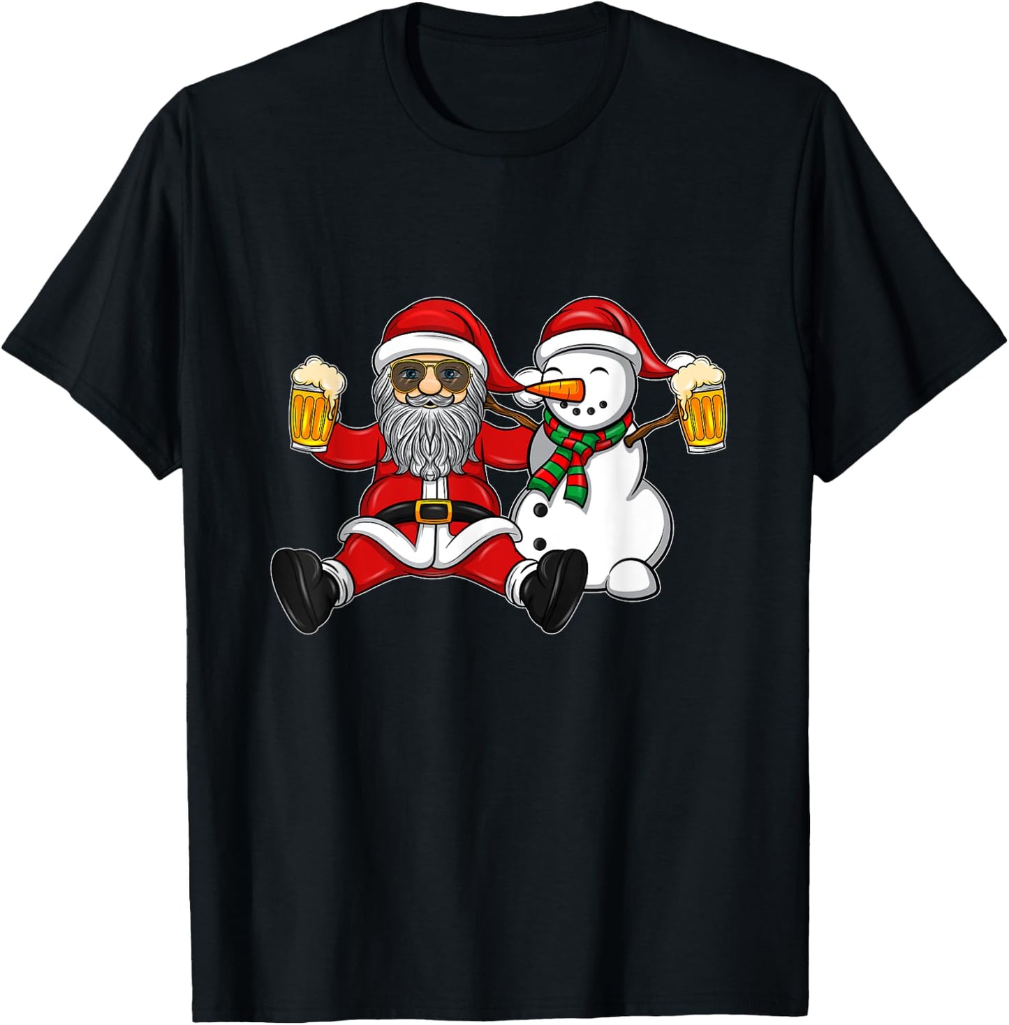 Beer Drinking Santa and Snowman T-Shirt - T-Shirt | Black