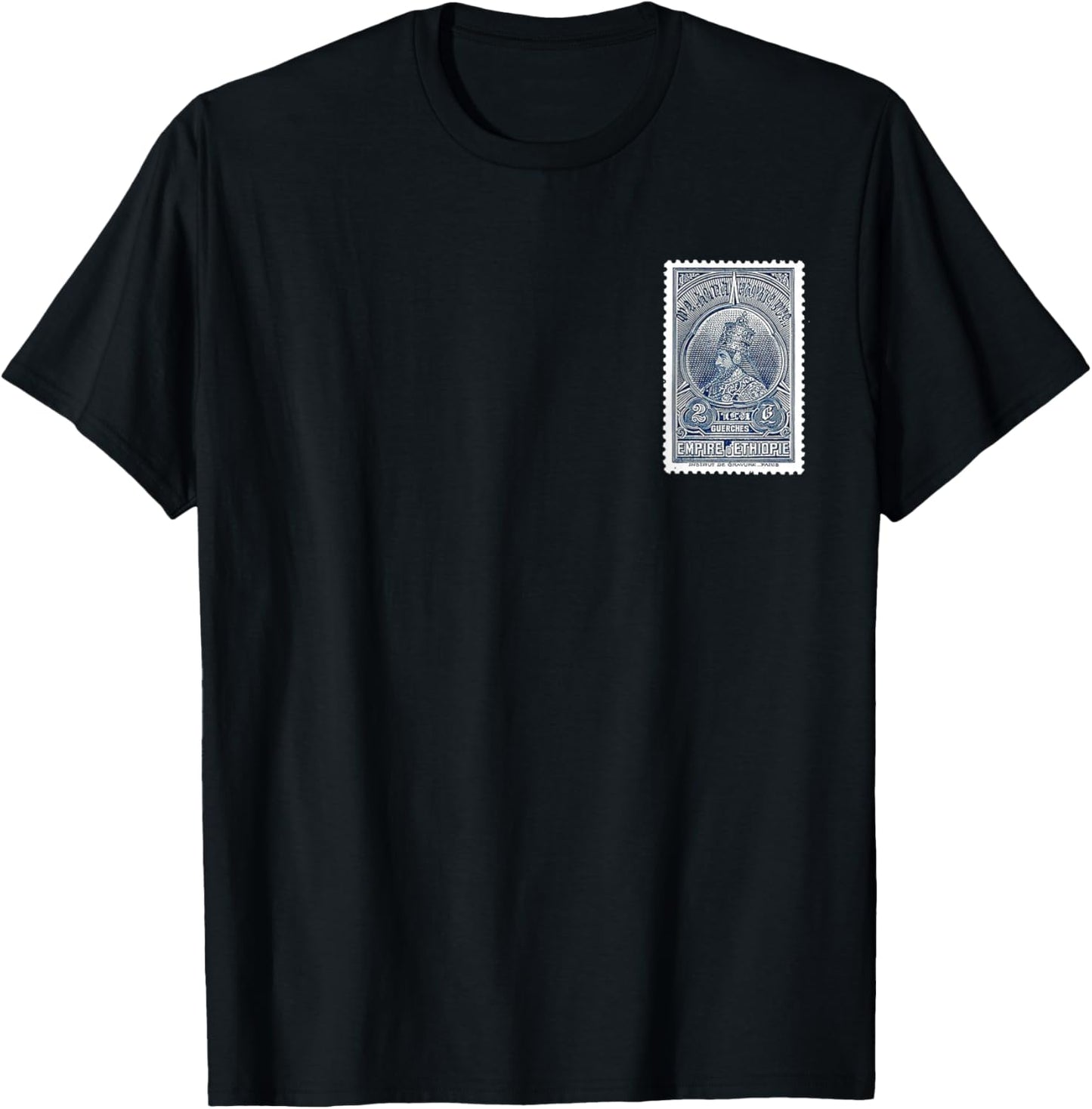 Ethiopian Emperor Haile Selassie old stamp art Juda Rasta T-Shirt - T-Shirt | Black