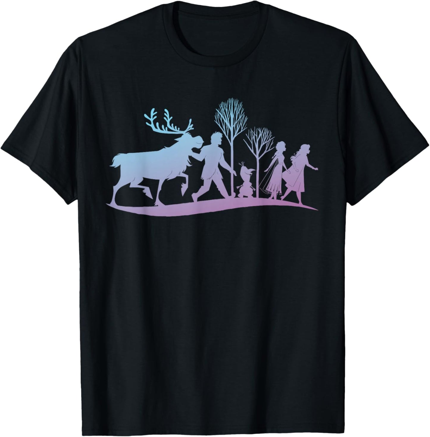 Disney Frozen 2 Characters Gradient Silhouette T-Shirt - T-Shirt | Black