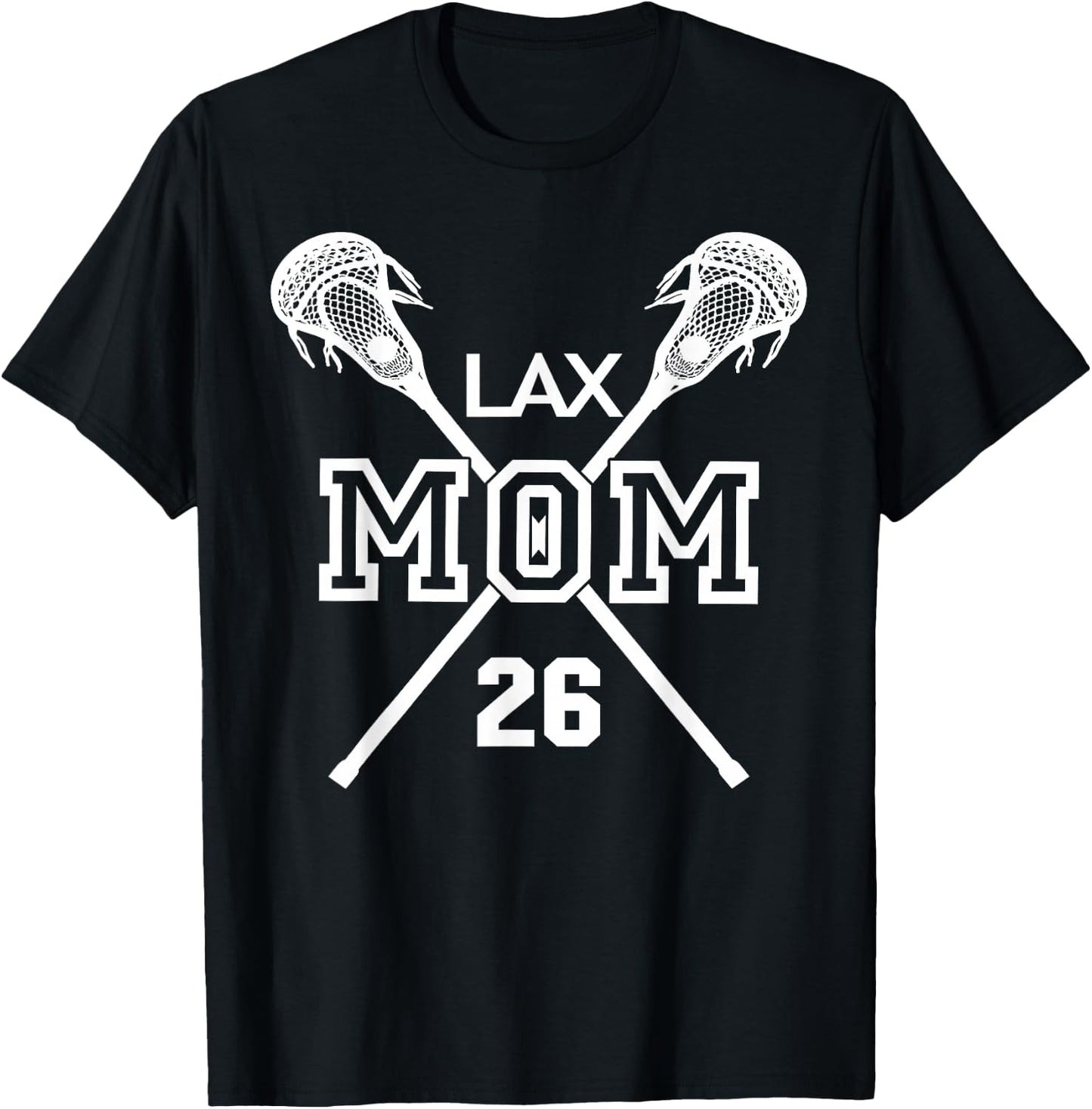 Proud Love Lacrosse Mom #26 LAX Player Number 26 Mothers Day T-Shirt - T-Shirt | Black