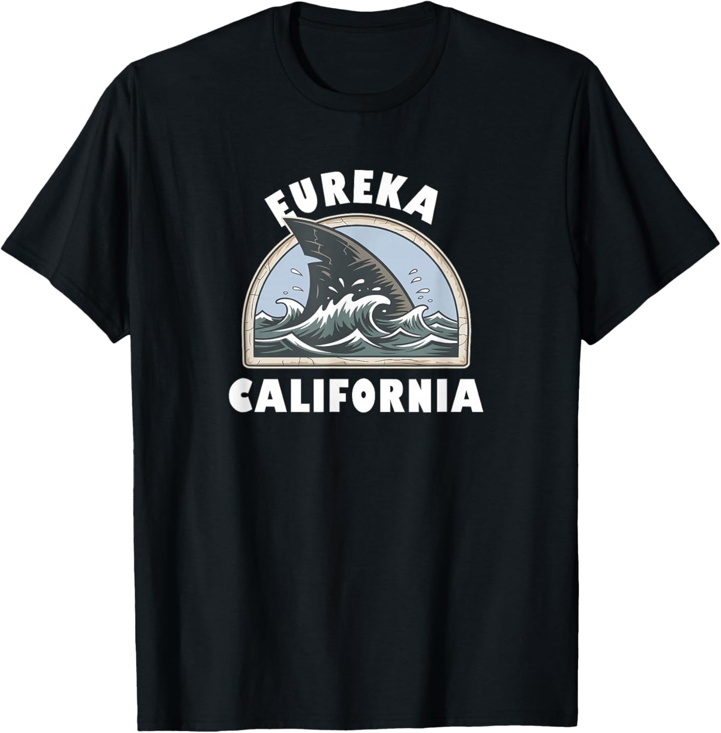 Eureka California Swimming Shark Fin Vacation Souvenir T-Shirt - T-Shirt | Black
