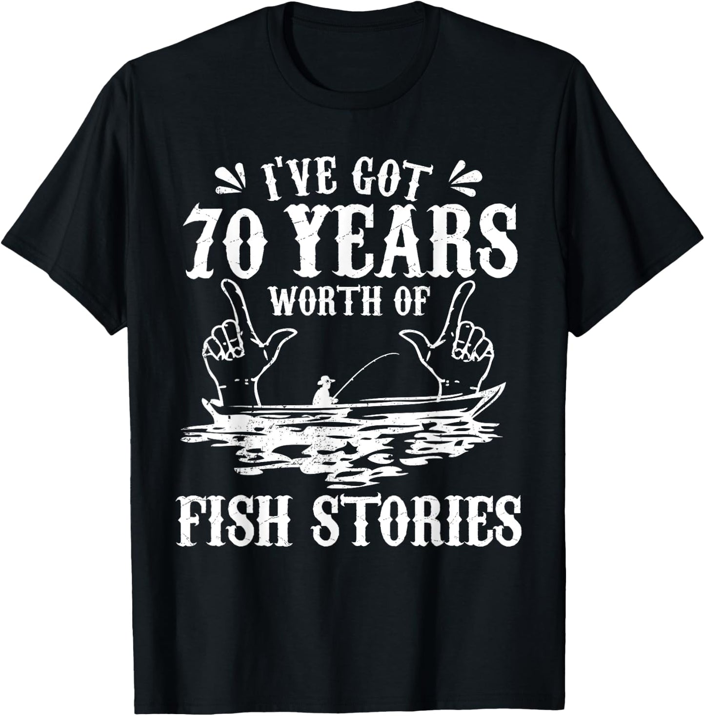 70th Birthday Fisherman T Shirt Funny Bass Fishing Gift T-Shirt - T-Shirt | Black