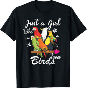 Just a Girl Who Loves Birds Bird Watching Birding Gift T-Shirt - T-Shirt | Black