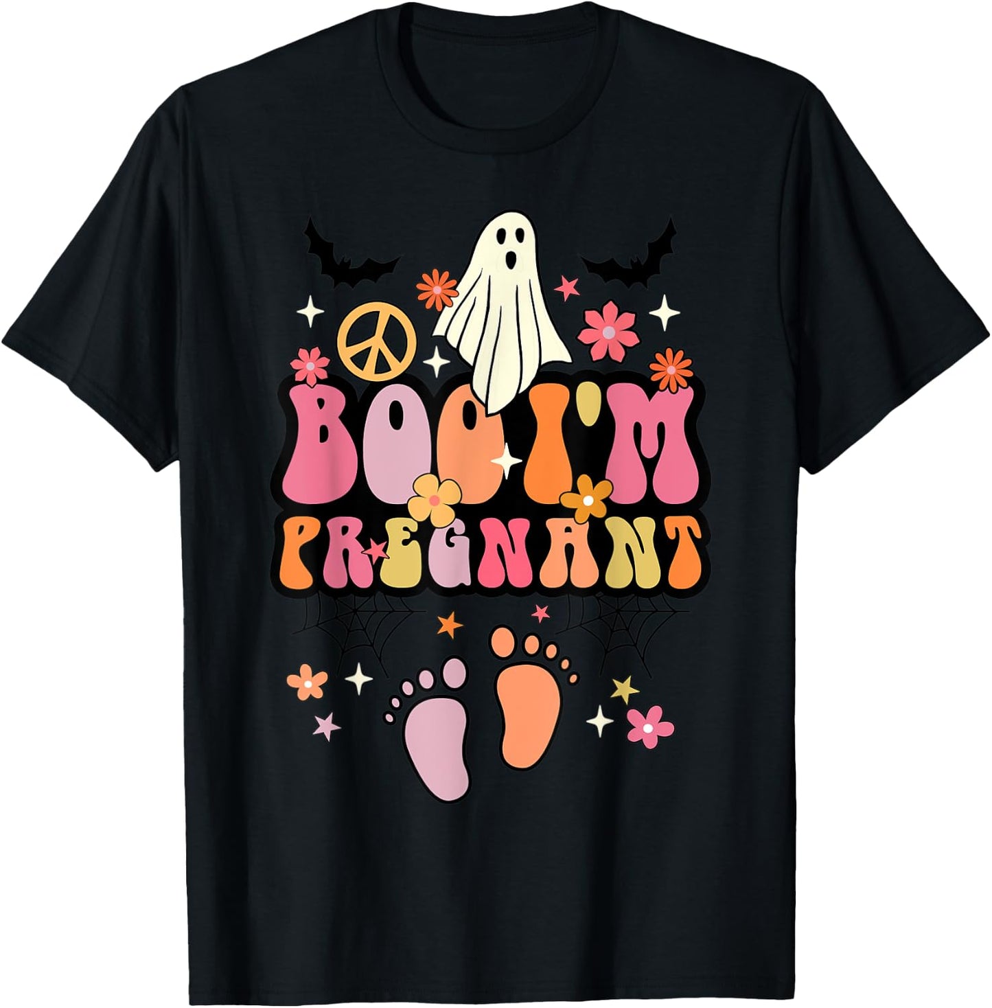 Boo I'm Pregnant Halloween Groovy Ghost Pregnancy Ghost Baby T-Shirt - T-Shirt | Black