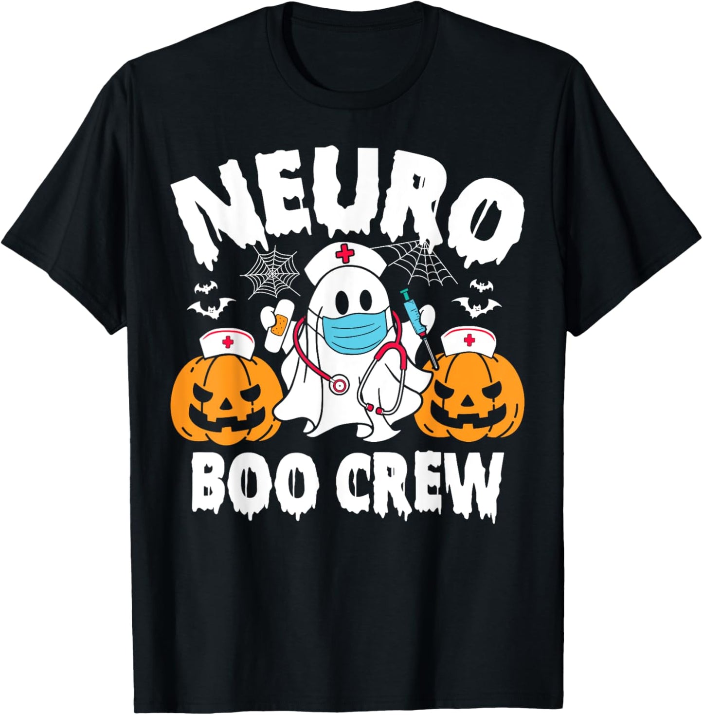 Neuro Nurse Boo Crew Retro Halloween Neurology Nurse T-Shirt - T-Shirt | Black