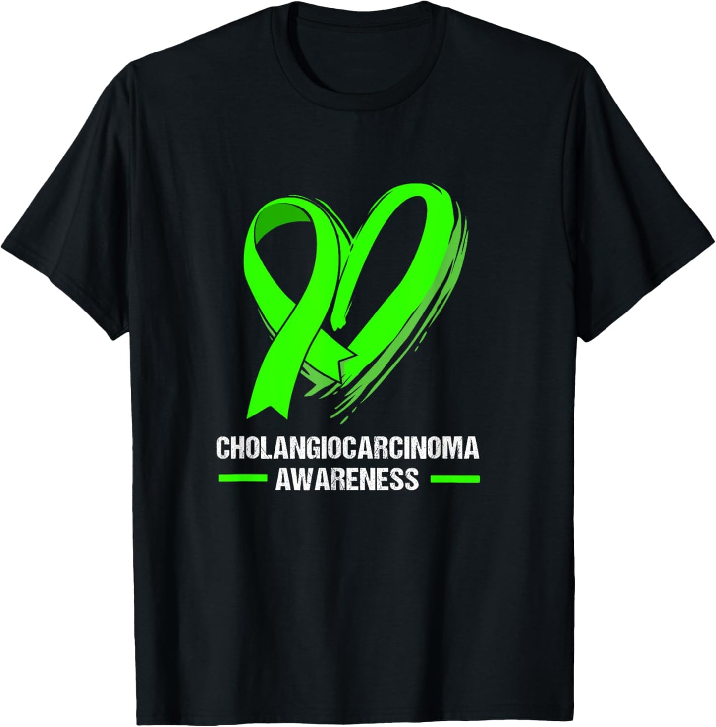 Heart Ribbon Green Cholangiocarcinoma Awareness T-Shirt - T-Shirt | Black