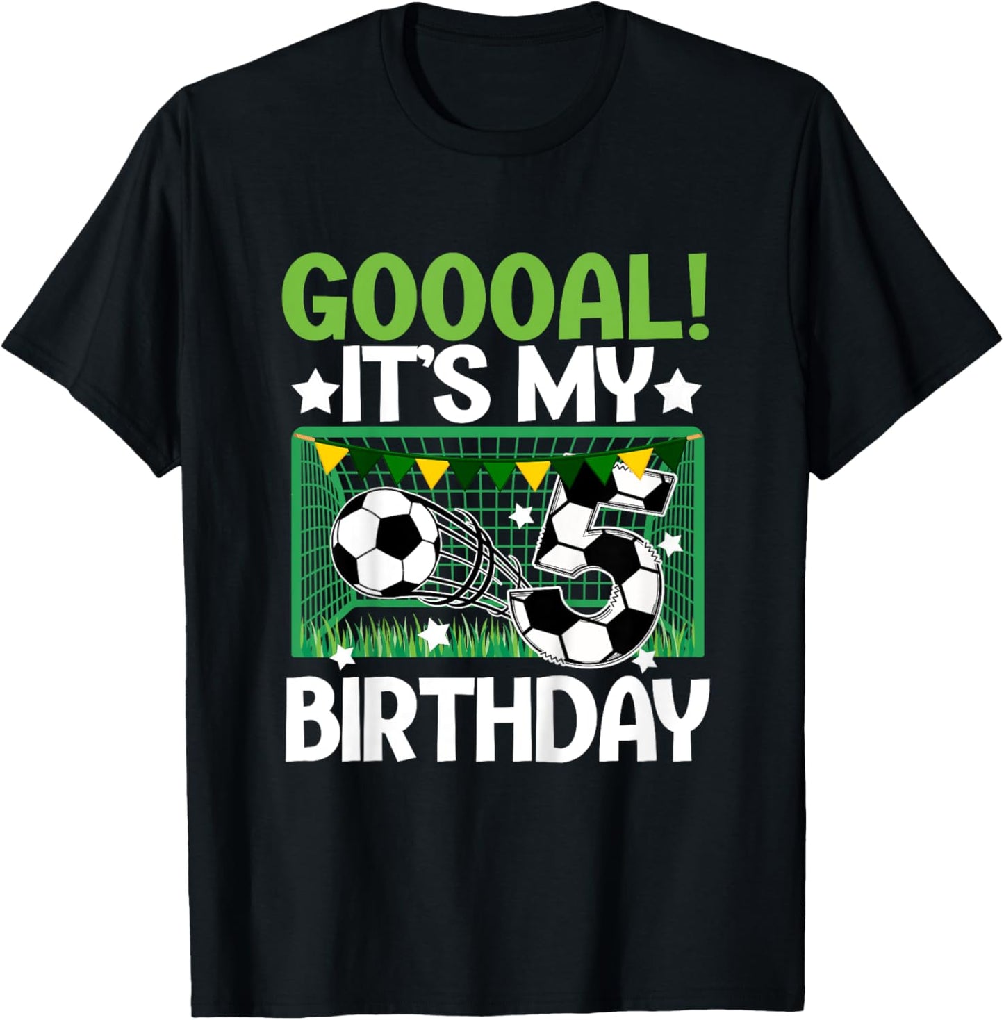 Kids 5th Birthday Party Soccer Boy Five Year Old Soccer Player T-Shirt - T-Shirt | Black