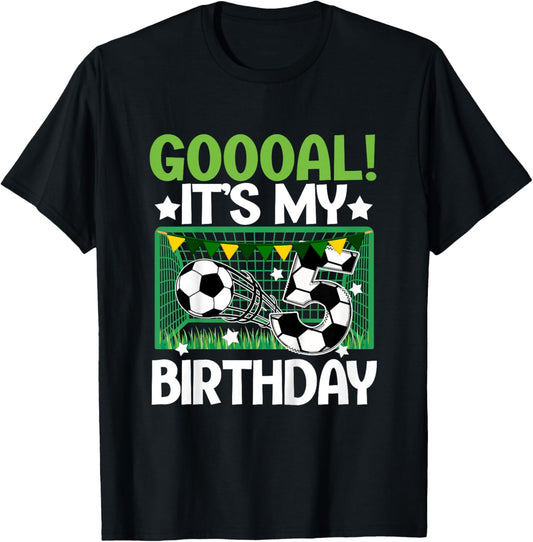 Kids 5th Birthday Party Soccer Boy Five Year Old Soccer Player T-Shirt - T-Shirt | Black