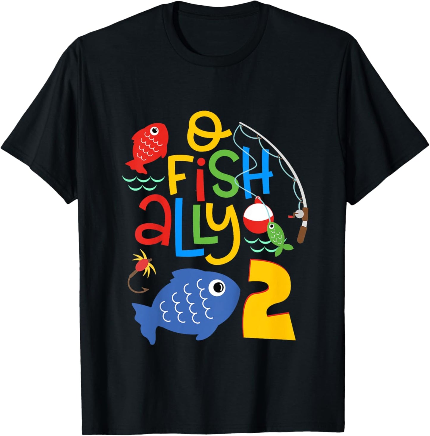 Kids O-Fish-Ally Two Birthday Decorations 2 Year Old 2nd Bday T-Shirt - T-Shirt | Black