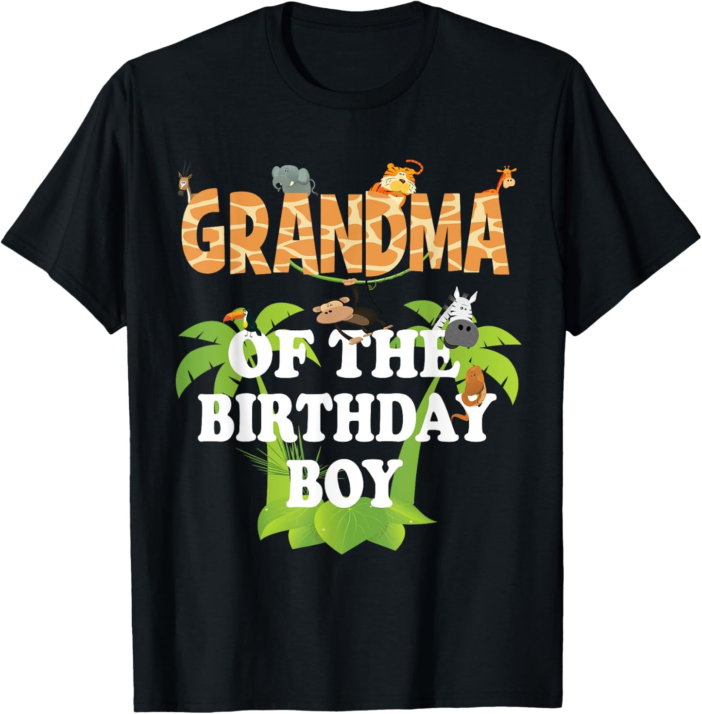 Grandma Of The Birthday Boy Zoo Theme Animal Party T-Shirt - T-Shirt | Black