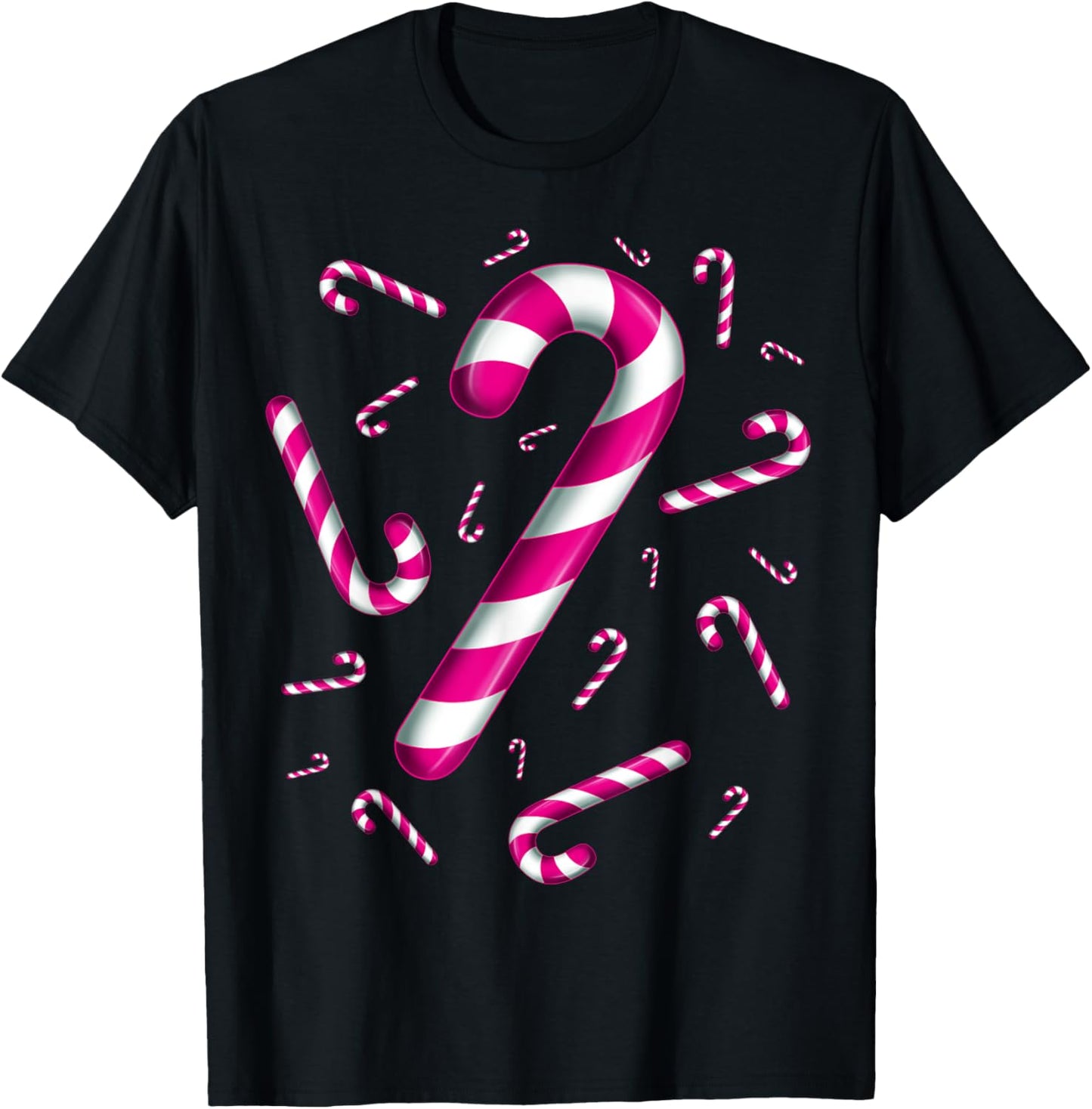 Candy Cane Christmas Crew Santa Pink Kids Girls T-Shirt - T-Shirt | Black