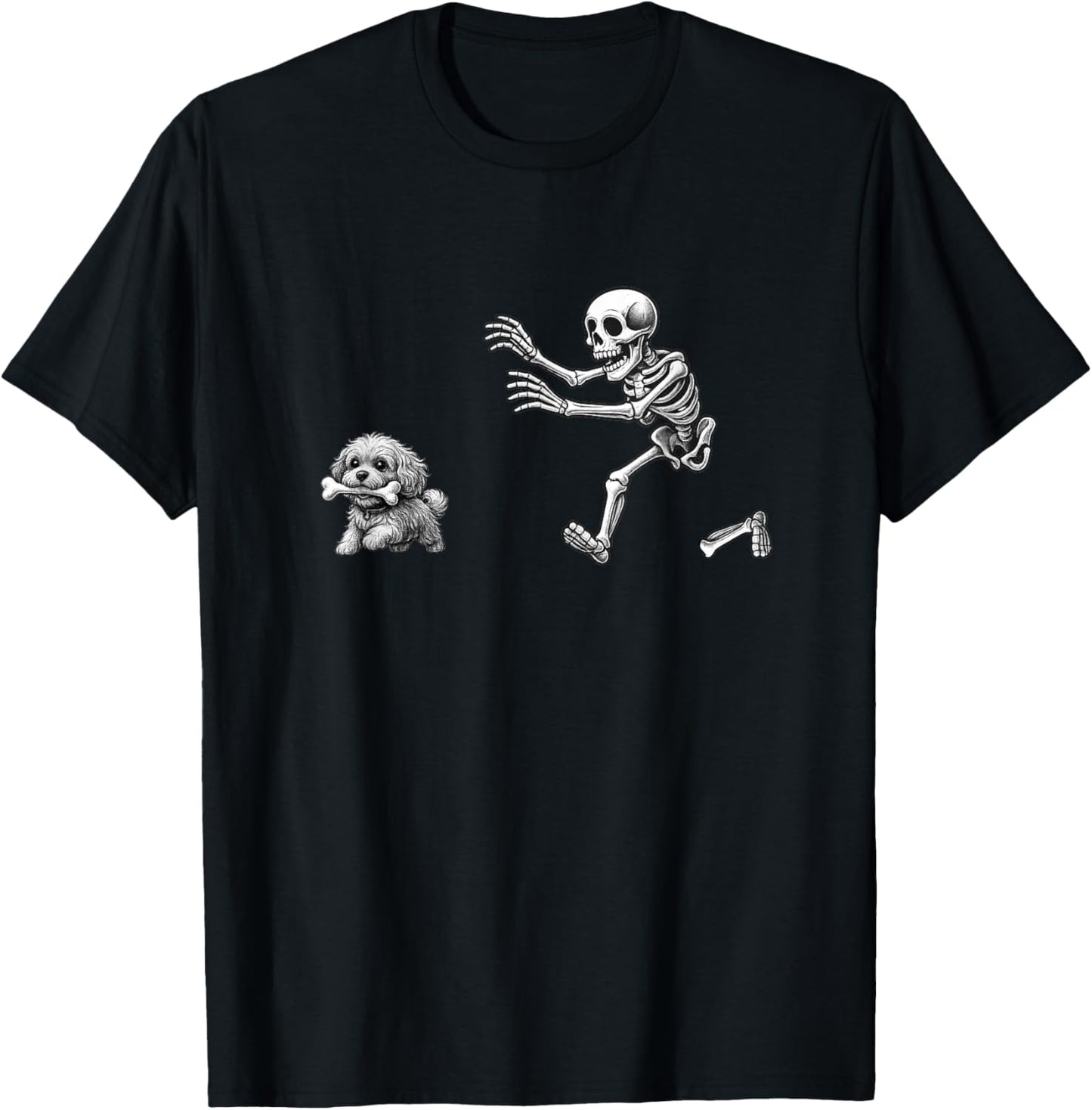 Funny Skeleton Chasing Cavapoo Dog Halloween Dogs Lover T-Shirt - T-Shirt | Black