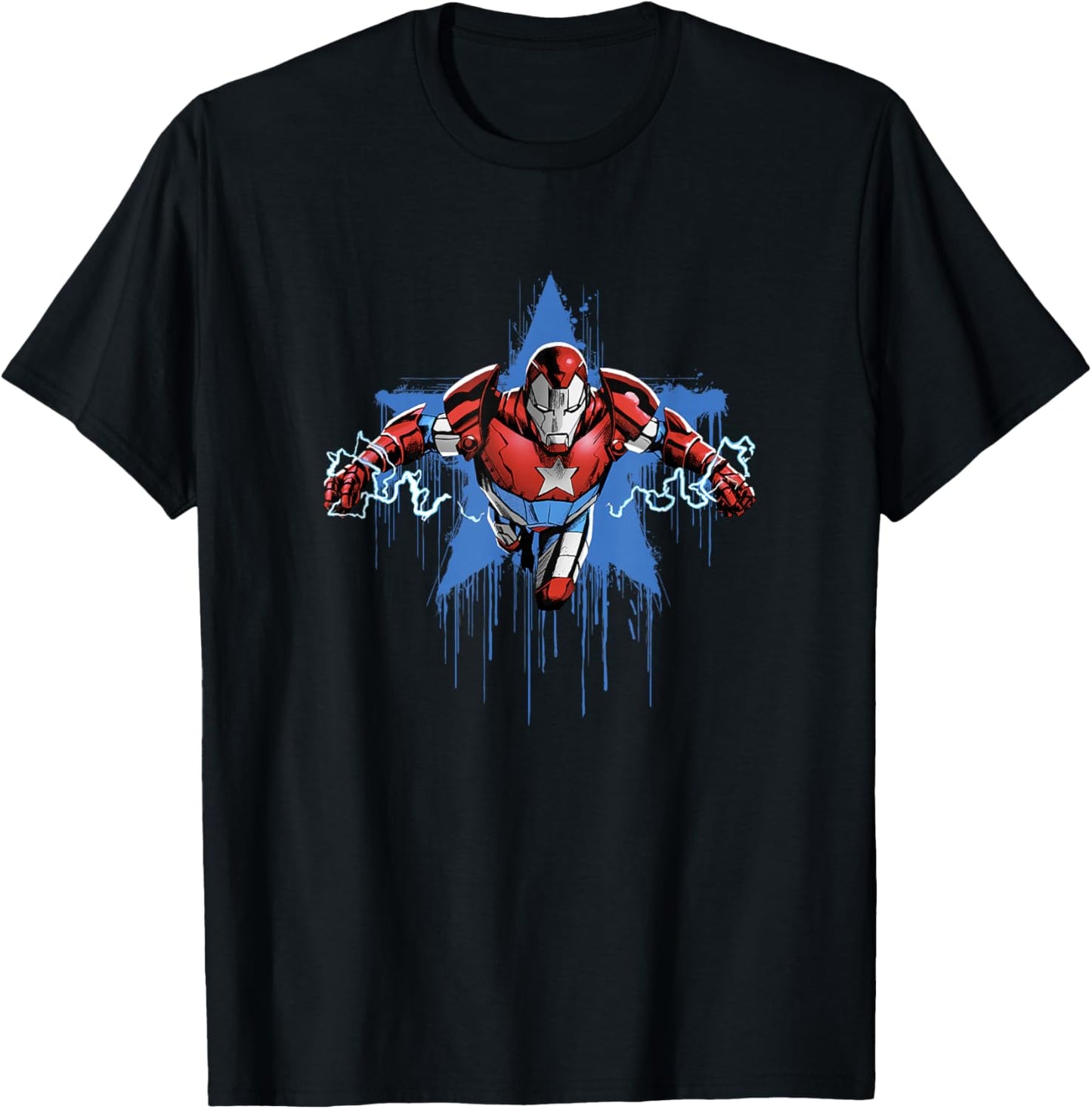 Marvel Comics Retro Classic Iron Patriot Dripping Star Logo T-Shirt - T-Shirt | Black
