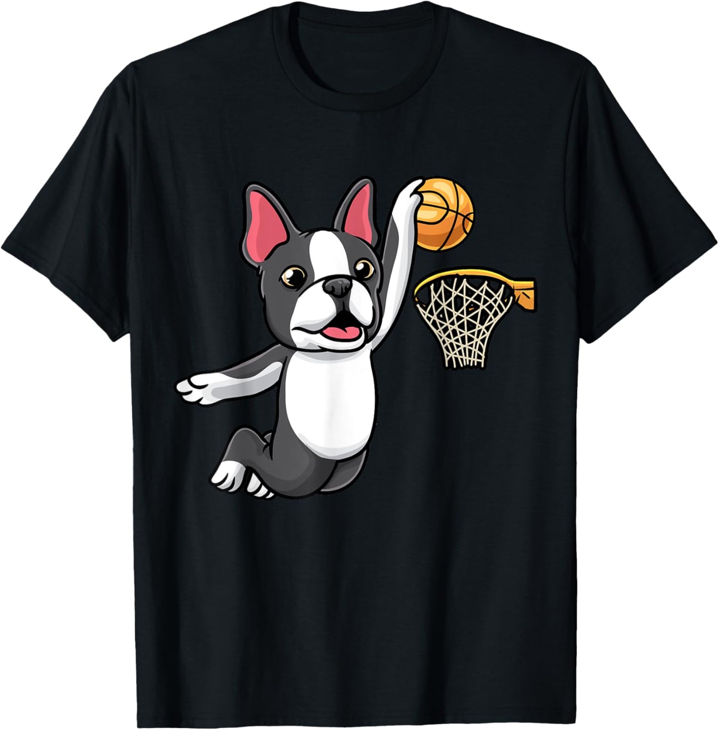 Boston Terrier Dog Playing Basketball Kids T-Shirt - T-Shirt | Black