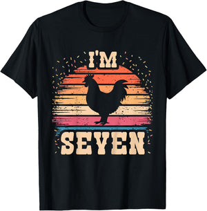 Chicken 7 Year Old Birthday Boy Girl 7th Chicken Birthday T-Shirt - T-Shirt | Black