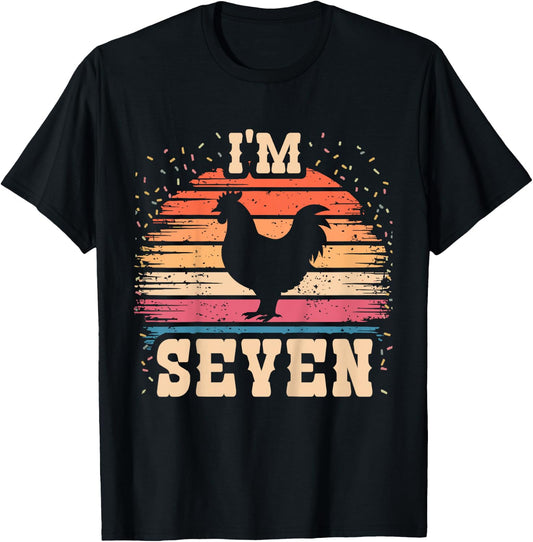 Chicken 7 Year Old Birthday Boy Girl 7th Chicken Birthday T-Shirt - T-Shirt | Black