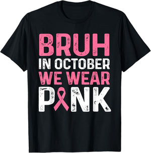 Breast Cancer Shirts for Kids Boys Bruh In October Wear Pink T-Shirt - T-Shirt | Black