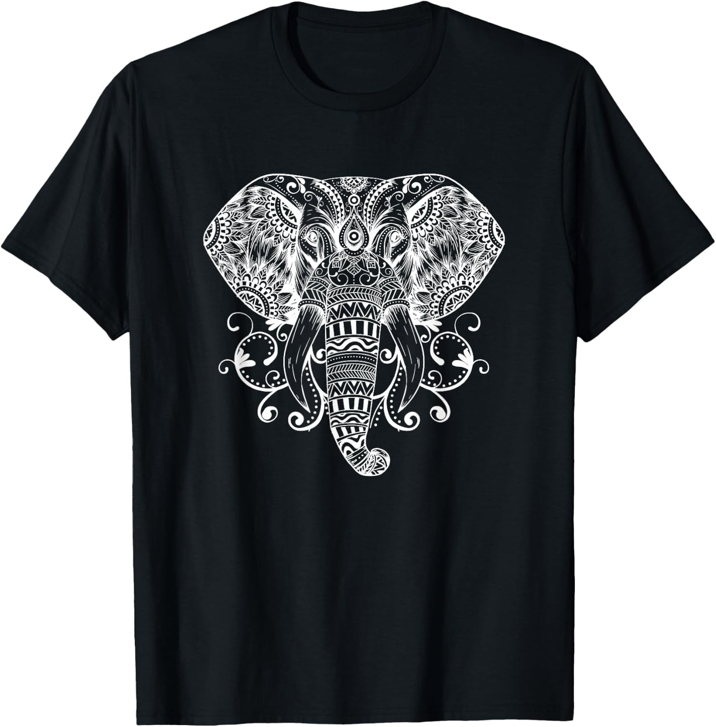 Elephant Face Energy Mandala Yoga Meditation Men Women Kids T-Shirt - T-Shirt | Black