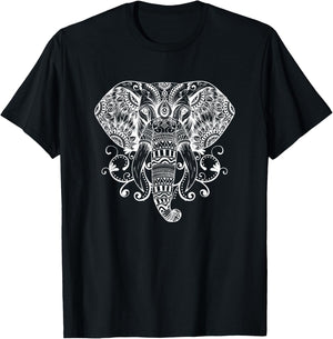 Elephant Face Energy Mandala Yoga Meditation Men Women Kids T-Shirt - T-Shirt | Black