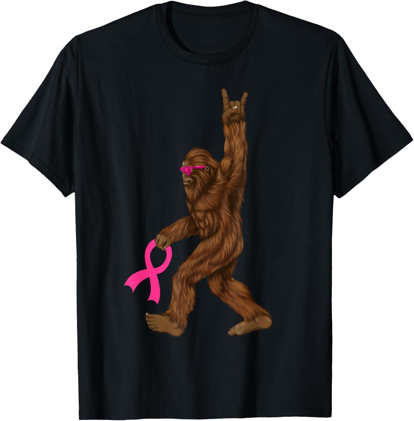 Bigfoot Breast Cancer Funny Sasquatch Pink Ribbon T-Shirt - T-Shirt | Black