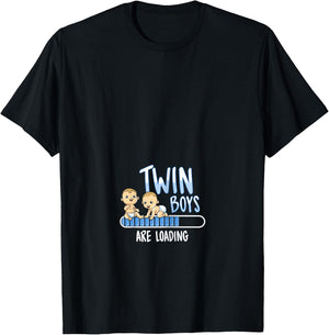 Twin Boys Loading Pregnancy Announcement Shirt Gift T-Shirt - T-Shirt | Black