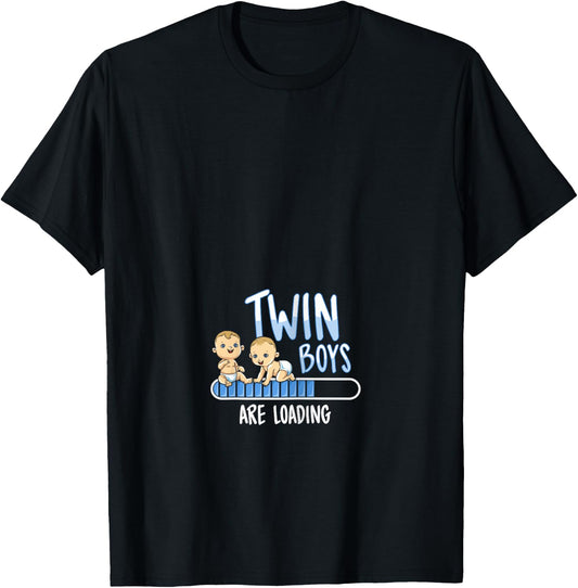 Twin Boys Loading Pregnancy Announcement Shirt Gift T-Shirt - T-Shirt | Black