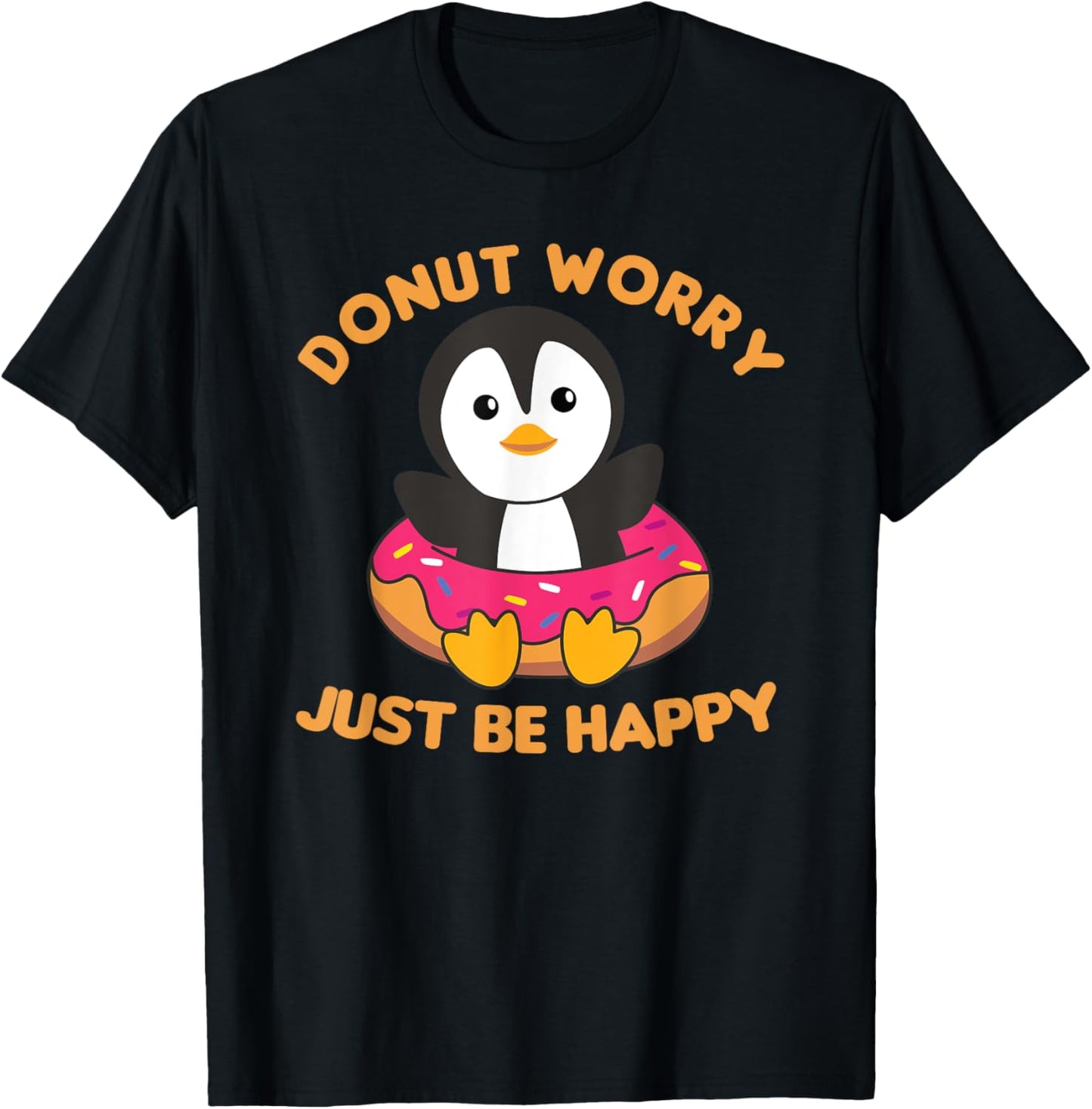 Cute Penguin Funny Animals In Donut Sweet Pastry Penguins T-Shirt - T-Shirt | Black
