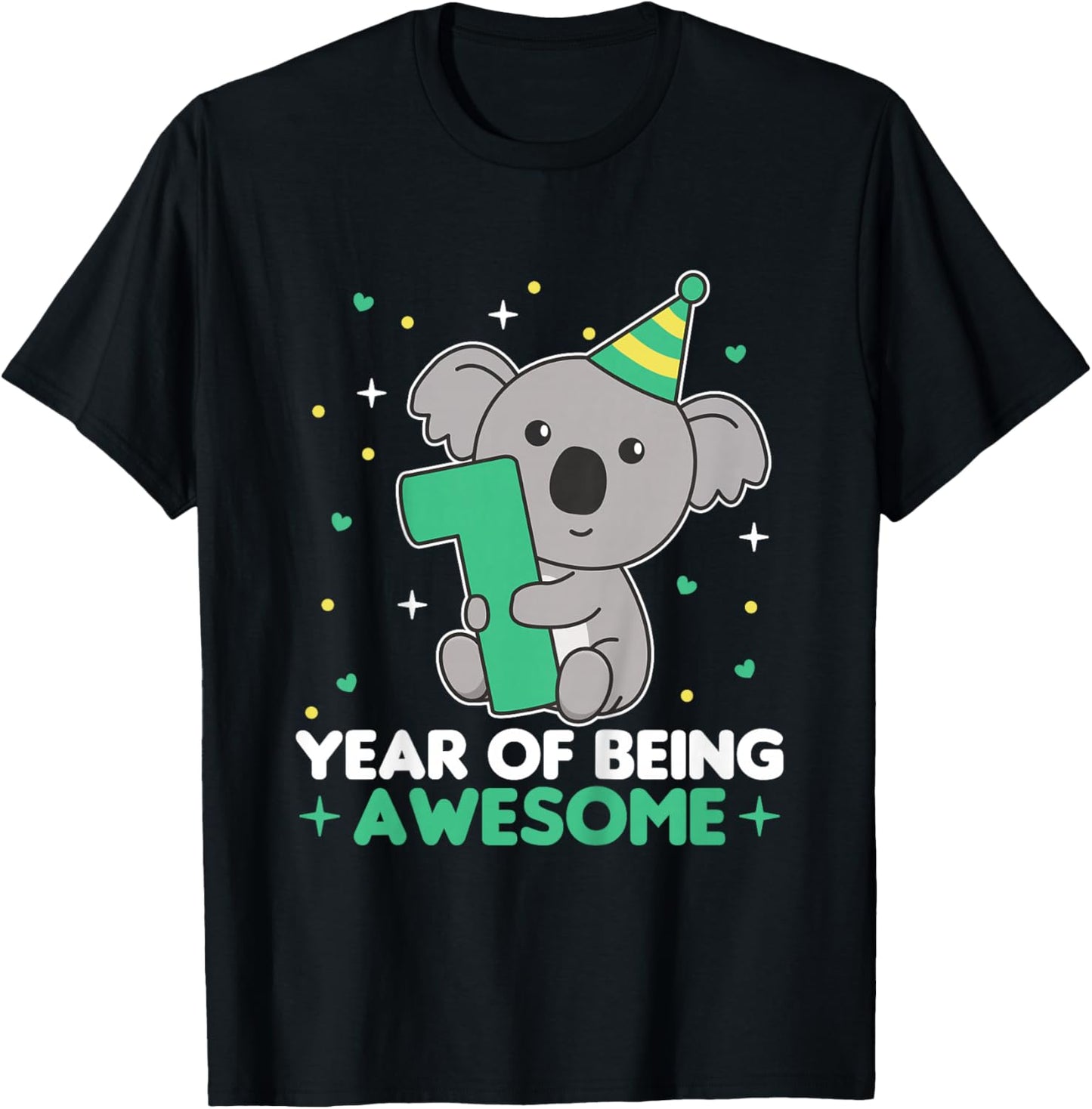 Koala 1st Birthday For Kids One Year Old Koala T-Shirt - T-Shirt | Black