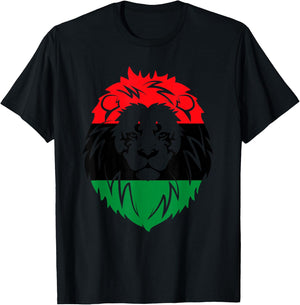 Pan African Flag - Lion Face Africa Unia Flag T-Shirt - T-Shirt | Black