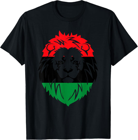 Pan African Flag - Lion Face Africa Unia Flag T-Shirt - T-Shirt | Black
