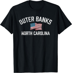 Outer Banks OBX North Carolina NC USA Flag White Vintage T-Shirt - T-Shirt | Black
