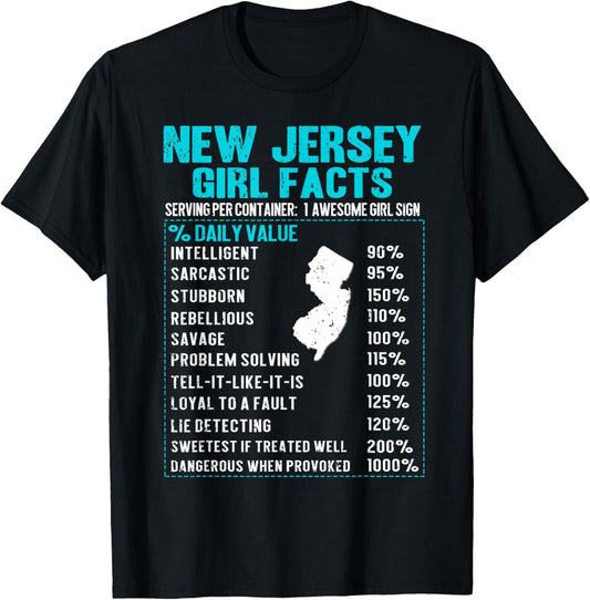 New Jersey Girl Facts Funny Birthday Gift Born in New Jersey T-Shirt - T-Shirt | Black