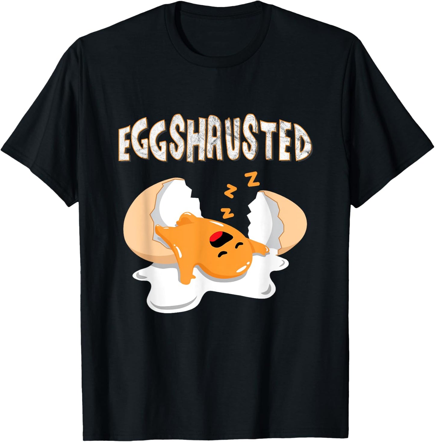 Eggshausted Of Easter Egg Hunts Sleeping Fried Egg Fun Eggs T-Shirt - T-Shirt | Black