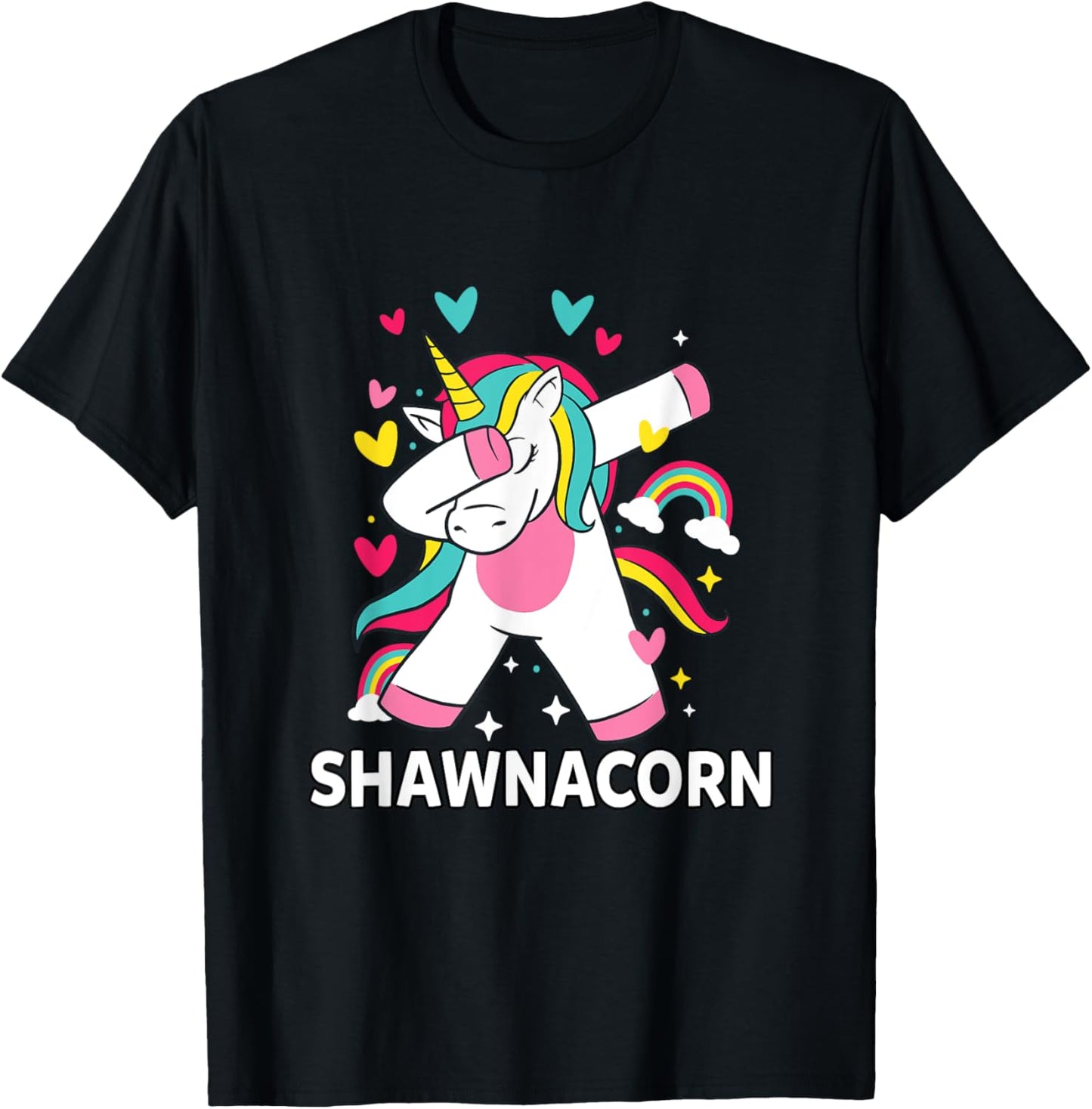 Shawnacorn Personalized Name Dabbing Unicorn Shawna T-Shirt - T-Shirt | Black