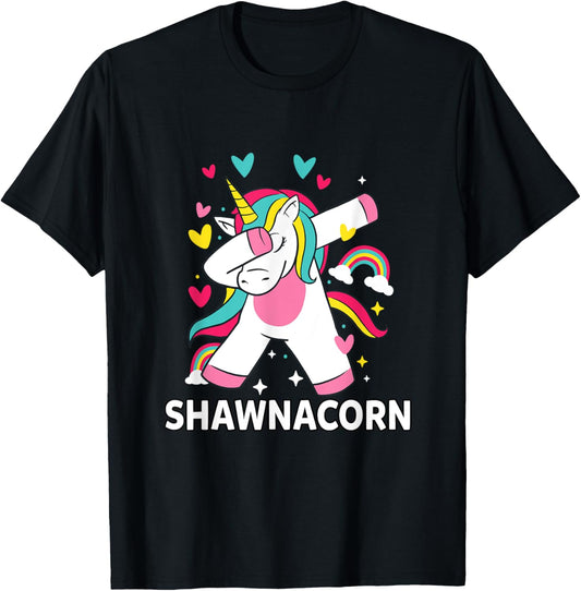 Shawnacorn Personalized Name Dabbing Unicorn Shawna T-Shirt - T-Shirt | Black