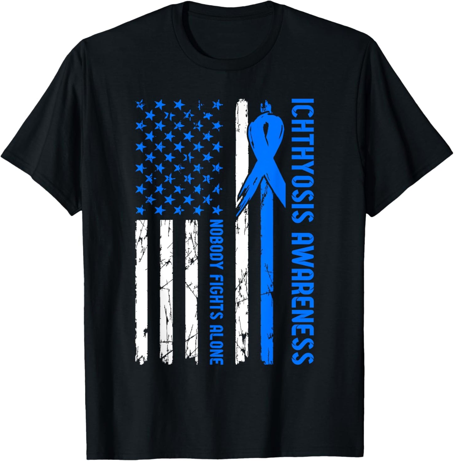 Ichthyosis Awareness Flag Nobody Fights Alone T-Shirt - T-Shirt | Black