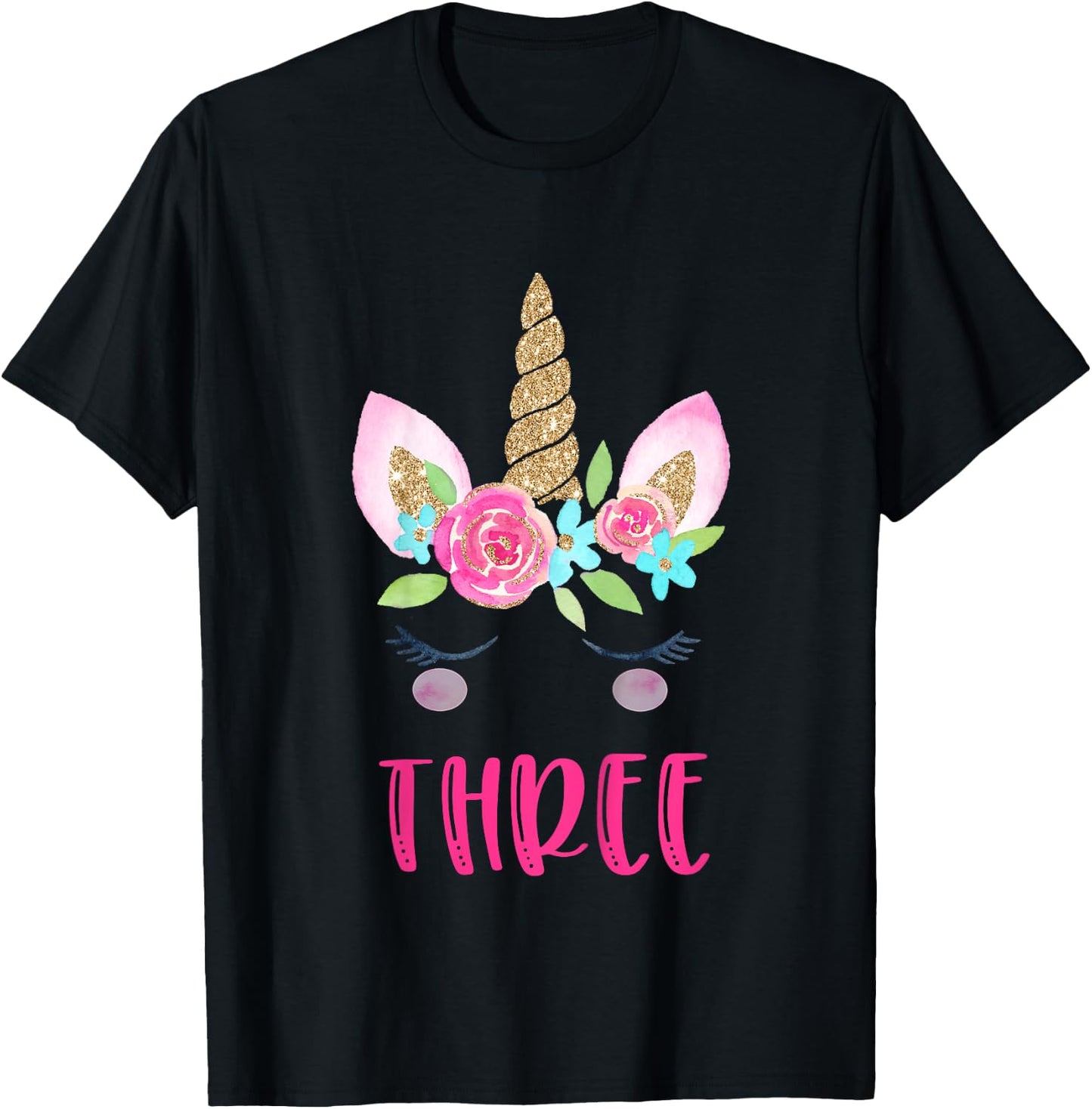Three Unicorn Birthday Girl Shirt 3 Year Old Cute T-Shirt - T-Shirt | Black