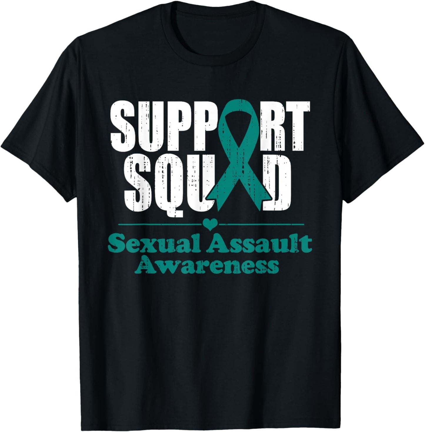 Support Squad Sexual Assault Awareness Month Teal Ribbon T-Shirt - T-Shirt | Black