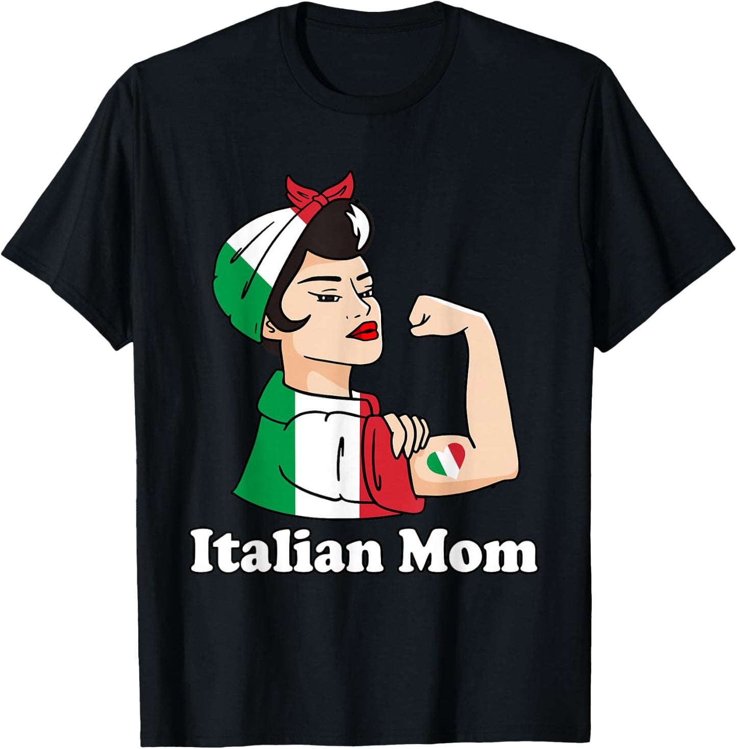 Italian Strong Mom Italian Roots Italian Pride Italy Flag T-Shirt - T-Shirt | Black