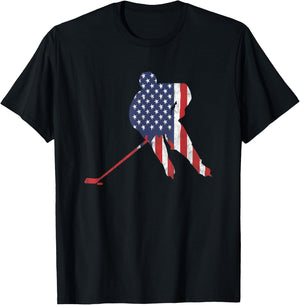 American Flag Ice Hockey US Sports & Puck Wintersport Fans T-Shirt - T-Shirt | Black