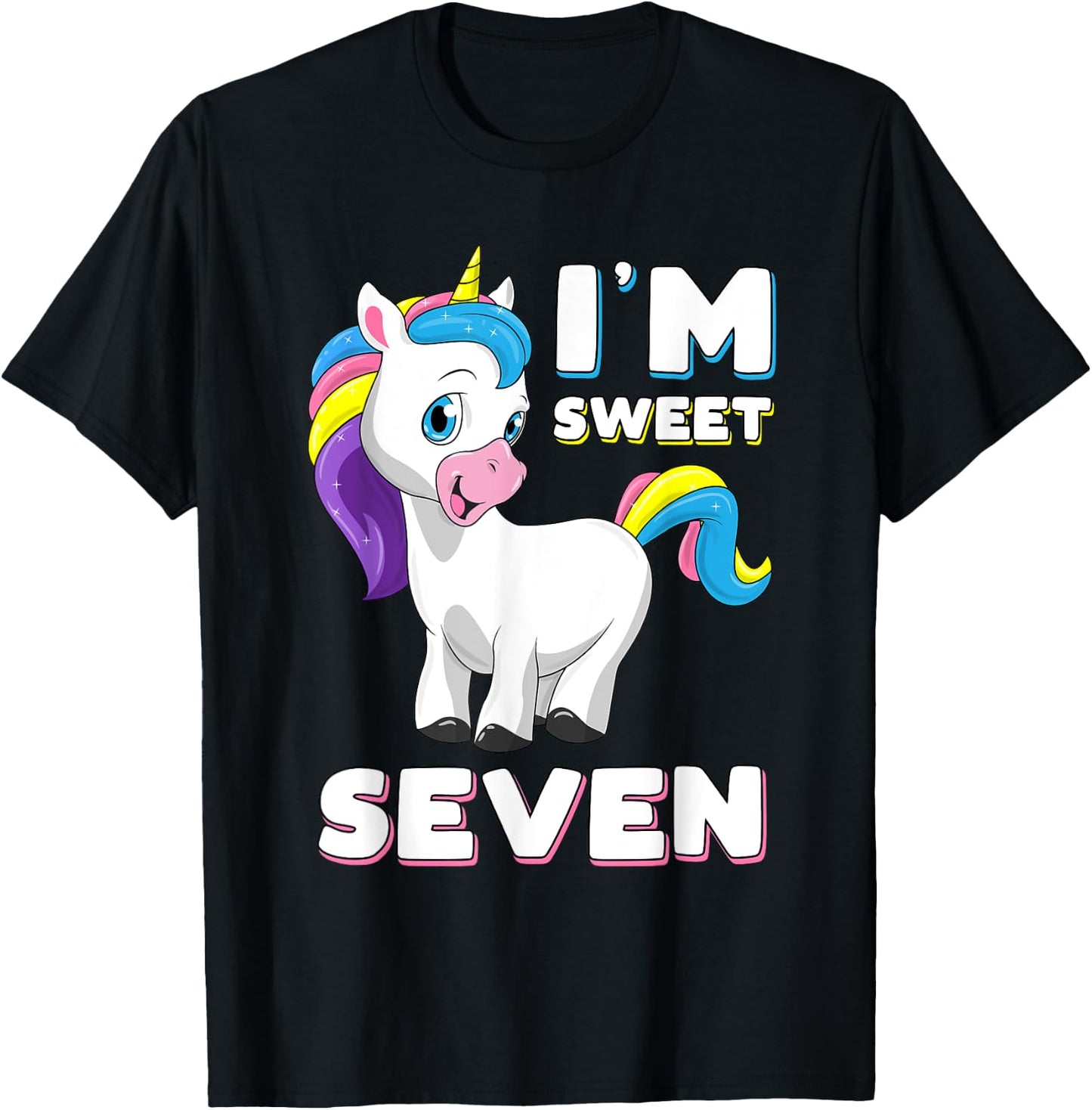 I'm seven Girl Shirt Sweet Unicorn 7th birthday Party Bday T-Shirt - T-Shirt | Black
