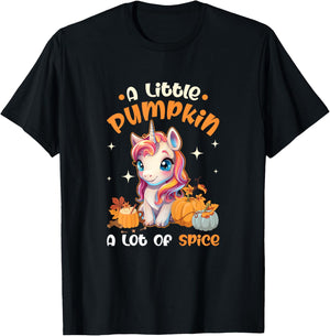 A Little Pumpkin A Lot Of Spice Autumn Unicorn Thanksgiving T-Shirt - T-Shirt | Black