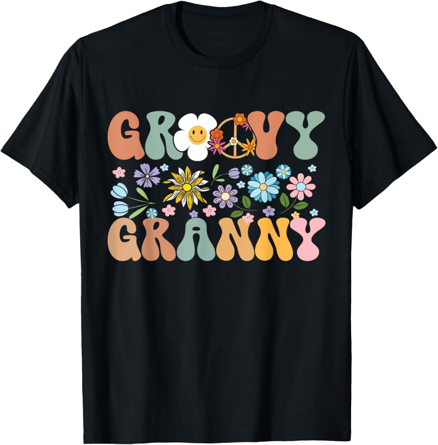 Groovy Grandma Retro Granny Matching Family Birthday Party T-Shirt - T-Shirt | Black