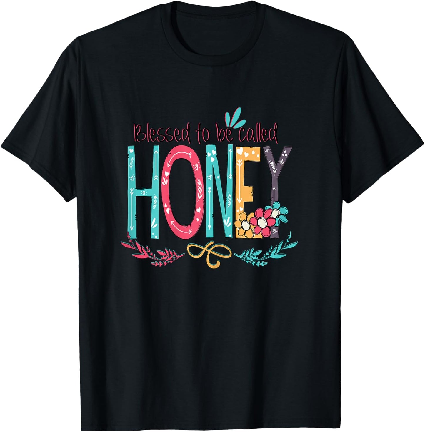 Blessed to be called Honey Colorful Gifts Grandma Tea T-Shirt - T-Shirt | Black